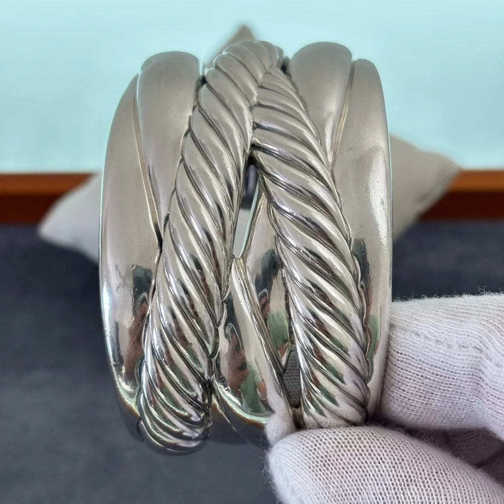 David Yurman Sterling silver Wide Crossover Cable Bracelet-Medium